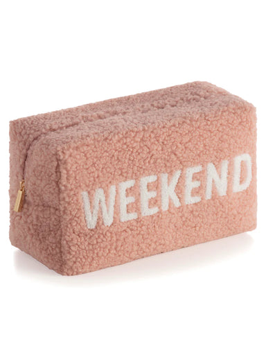 "Weekend" Sherpa Zip Pouch, Blush