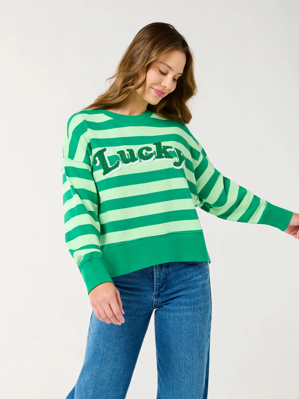 STRIPED "LUCKY" RELAXED SWEATSHIRTS, GREEN