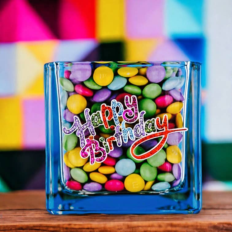 Happy Birthday 4x4 Candle Holder Vase