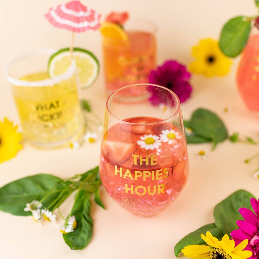 The Happiest Hour - Gold Foil Stemless Wine Glass