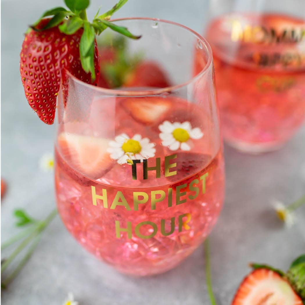 The Happiest Hour - Gold Foil Stemless Wine Glass