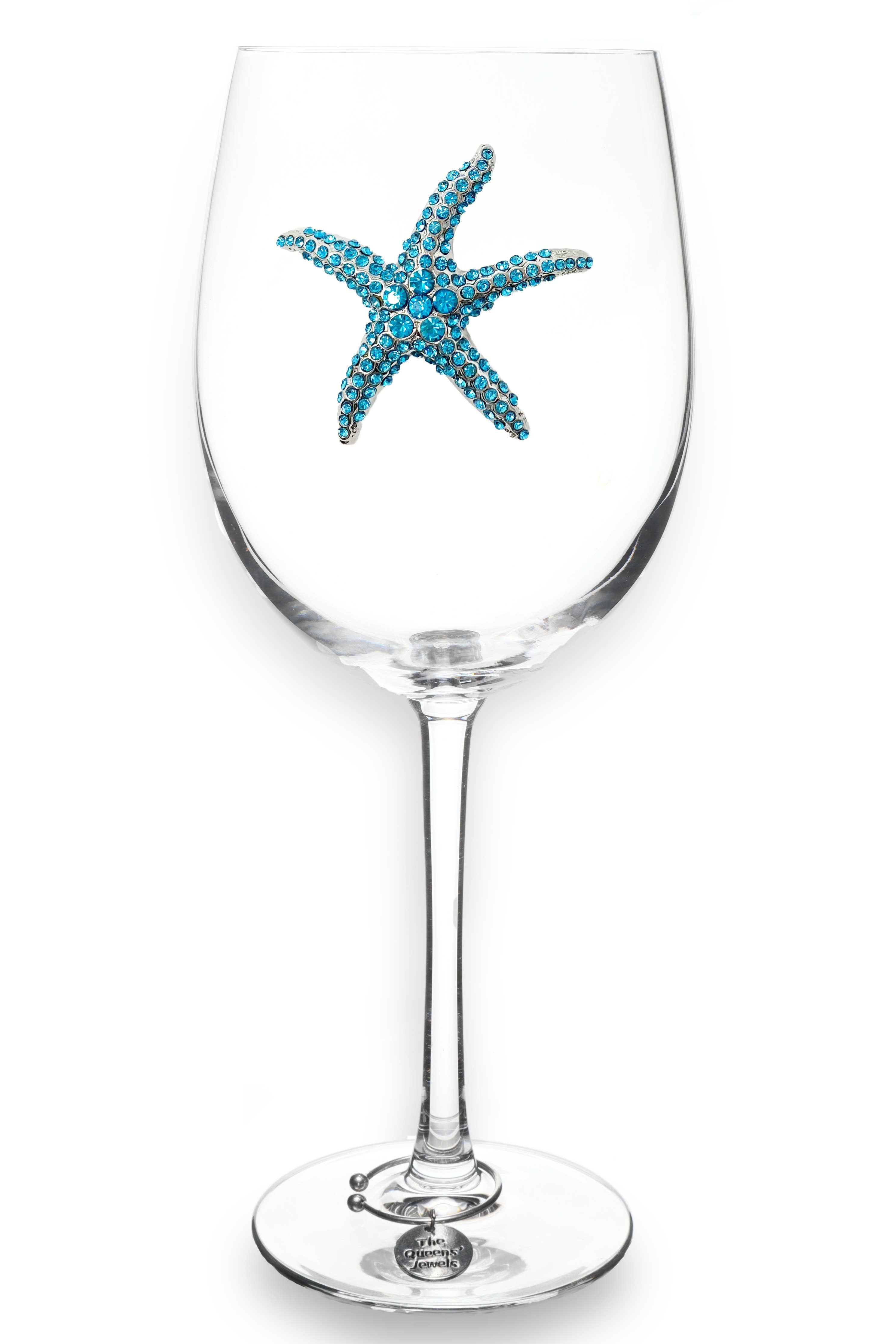 Blue Starfish Jeweled Stemmed Wine Glass