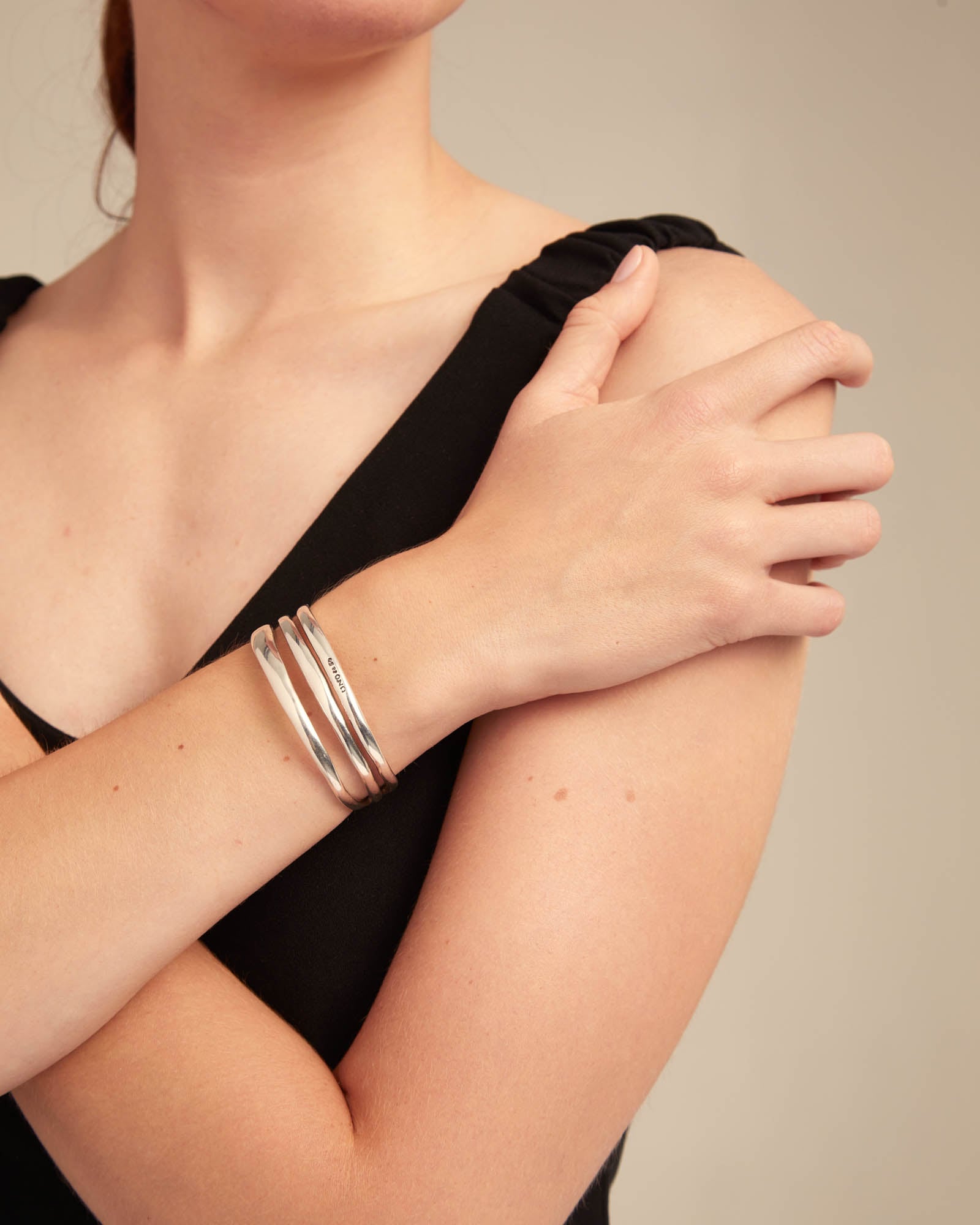 Triple curved handcrafted bangle bracelet