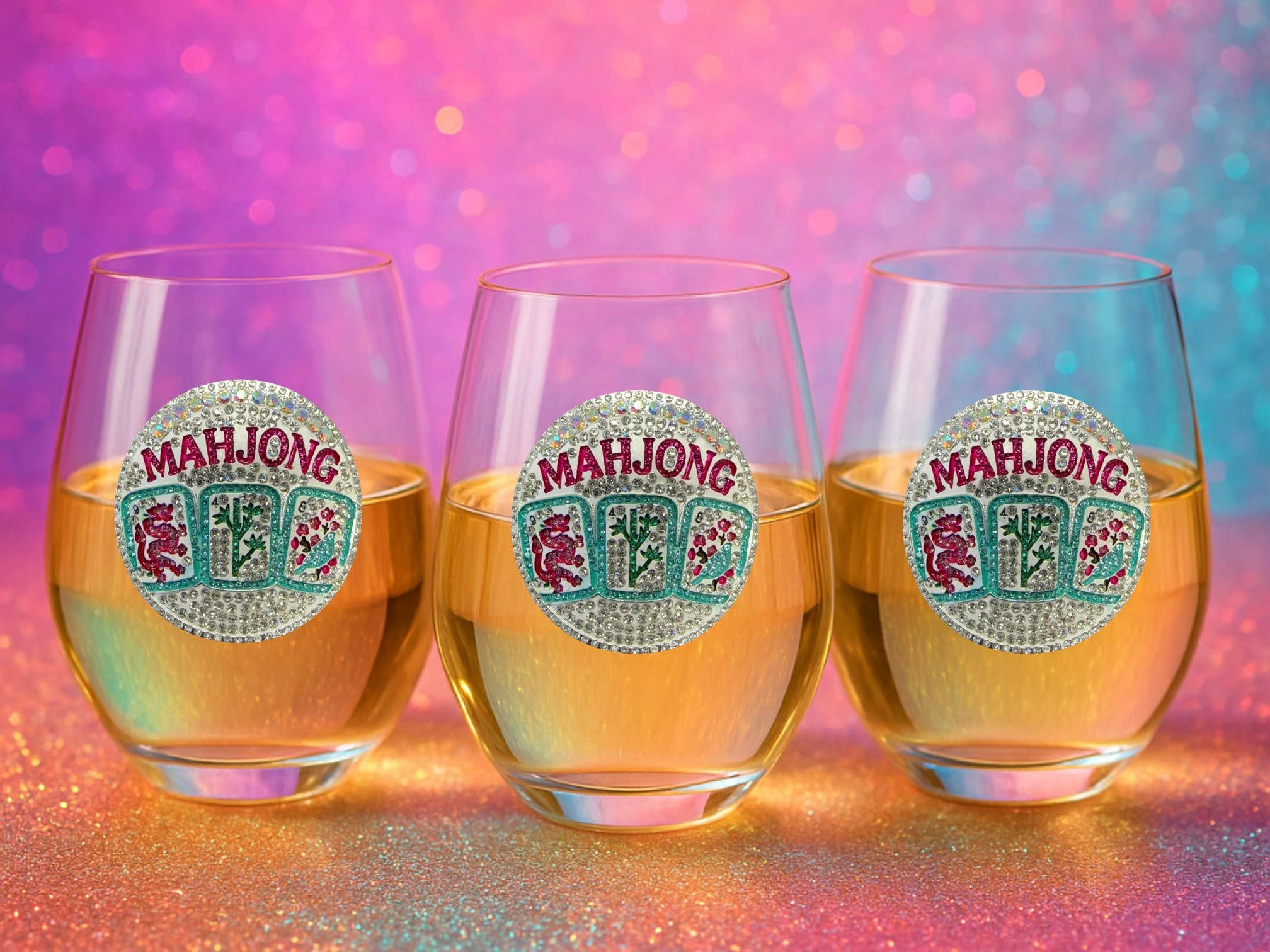 Mahjong Stemless Jeweled Wine Glass
