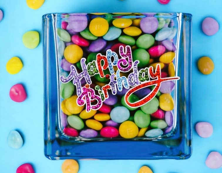 Happy Birthday 4x4 Candle Holder Vase