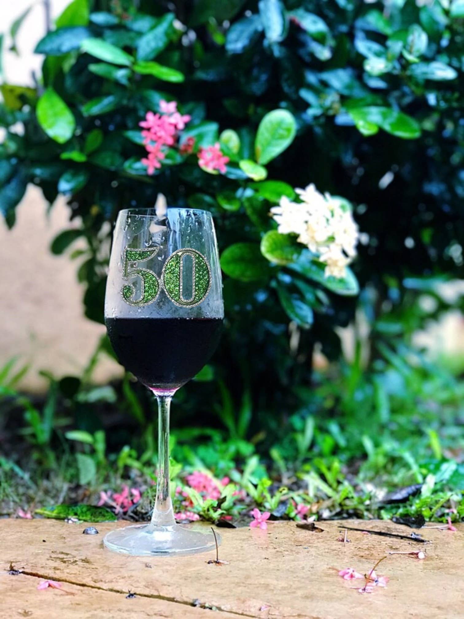 50th Birthday Jeweled Stemmed Wine Glass