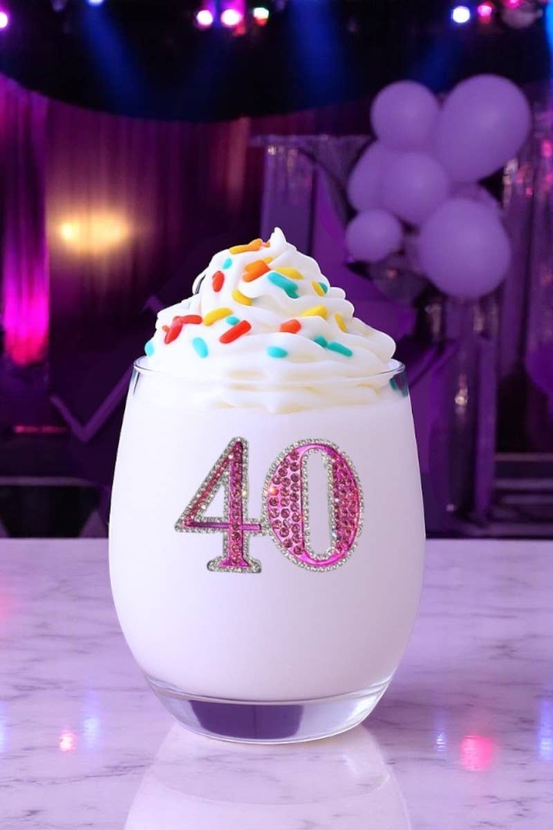 40th Birthday Jeweled Stemless Wine Glass