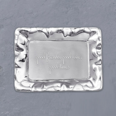 Vento Rectangular Engraved Tray -Good friends, good wine, good times by Beatriz Ball