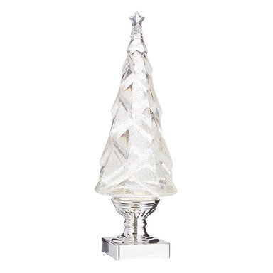 14" Geometric Lighted Clear Tree with Silver Swirling Glitter