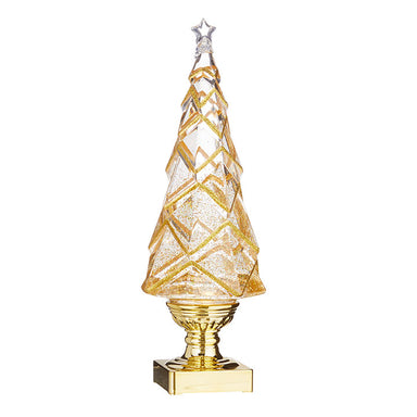 14" Geometric Lighted Clear Tree with Gold Swirling Glitter