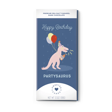 Happy Birthday Partysaurus Greeting Card w/Chocolate