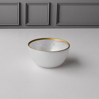 Glass White Opalescent Small Bowl with Gold Rim