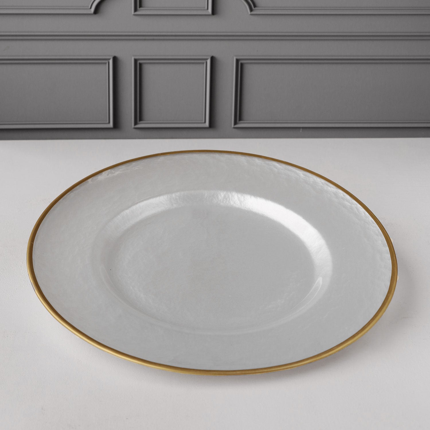 Glass White Opalescent Charger Plate with Gold Rim